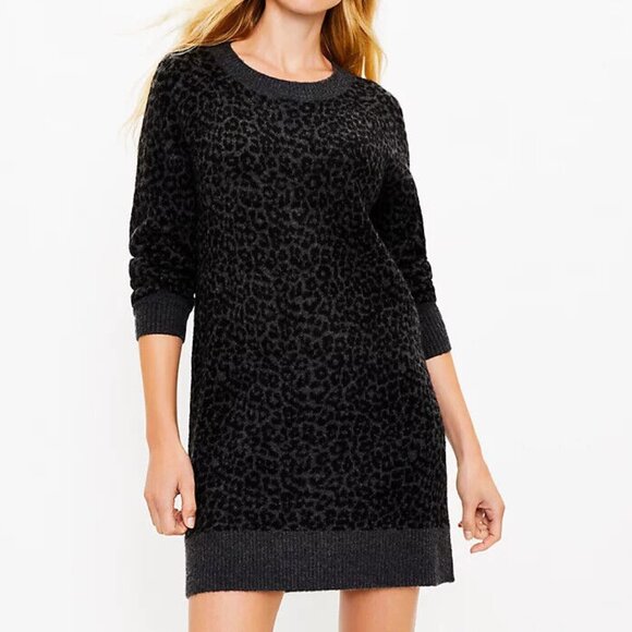 Ann Taylor LOFT - Leopard Print Sweater Dress - Size M - Lazy Grey Melange - Picture 1 of 7